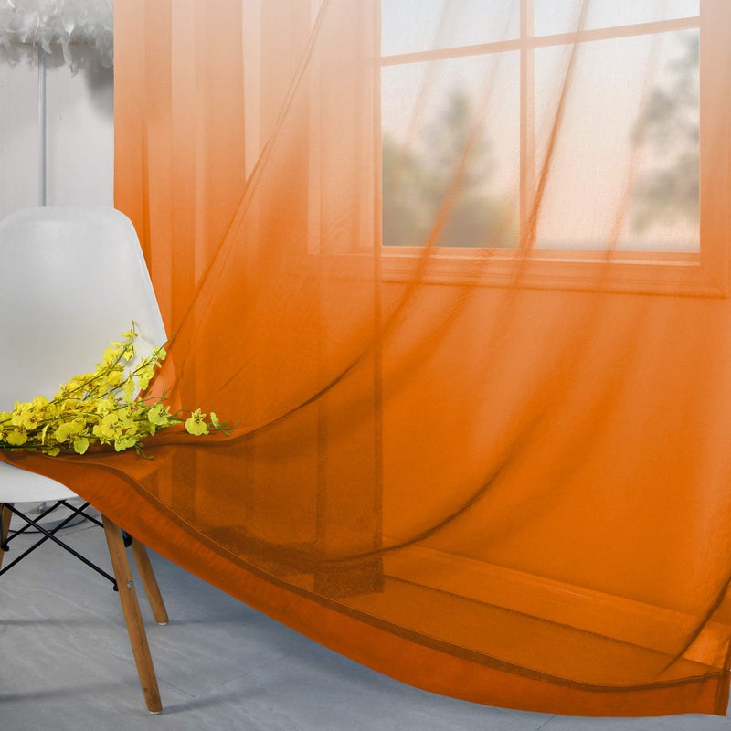 KOUFALL Orange Fall Curtains for Living Room,2 Panels Sheer Ombre Halloween Curtains for Bedroom Dining Room 84 Inches Long,Cortinas De OtoÃ±o Naranjas para Sala 2025 - Image 2